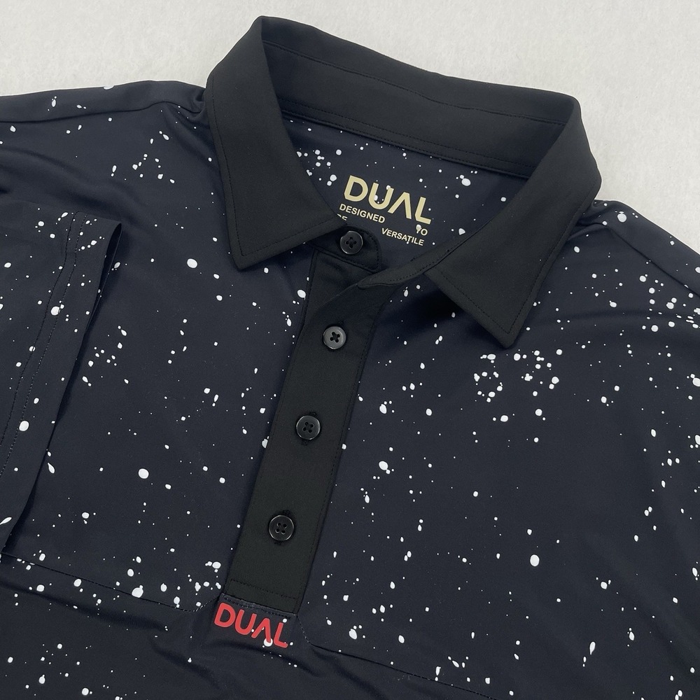 DUAL Icon Polo Shirt Men's L Black Galaxy Print Performance Stretch Golf